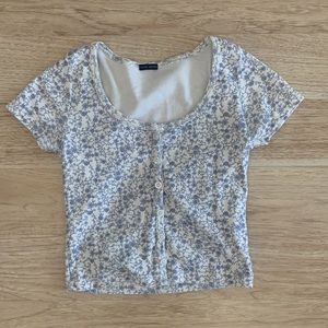 Brandy Melville Crop Top White with Blue Floral Pattern Size OS